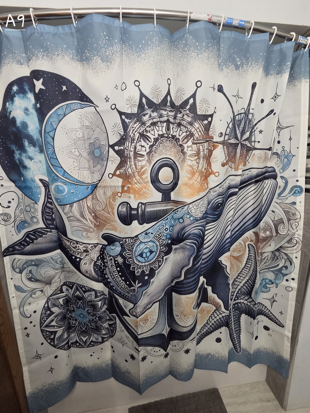NWOT Whale & Anchor Water Resistant Fabric Shower Curtain